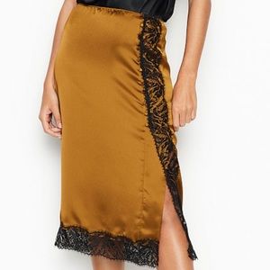 Victoria's Secret Gold Satin Skirt with Black Lace Trim